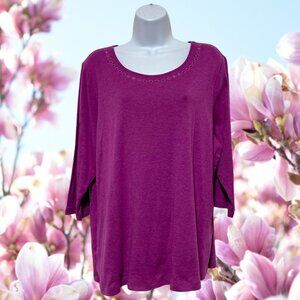Christopher & Banks-Women's 1X-Plus Size Pullover Purple Top Cute Hole Neckline